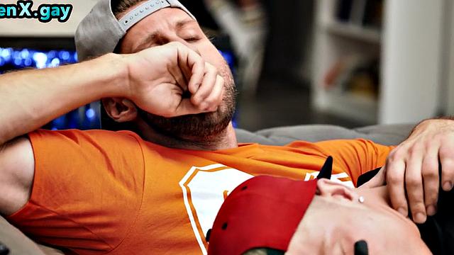 Football jock sucks and analfucks while watching game