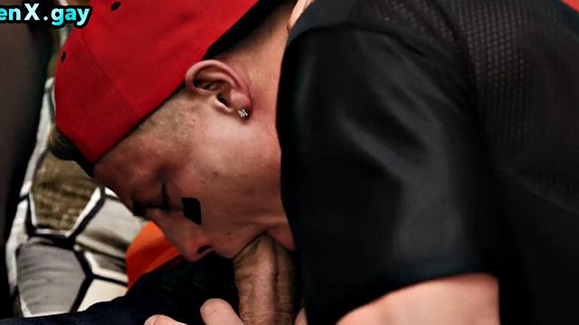 Football jock sucks and analfucks while watching game