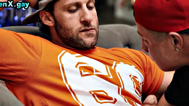 Football jock sucks and analfucks while watching game