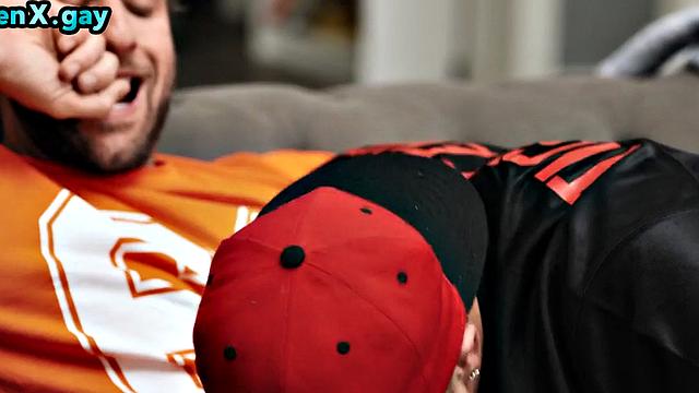 Football jock sucks and analfucks while watching game