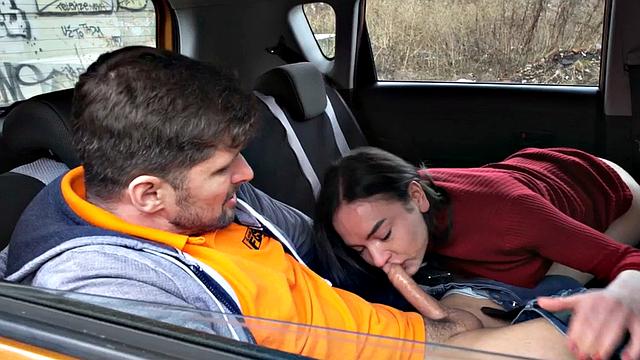 Driving amateur babe fucked in car outdoors by instructor