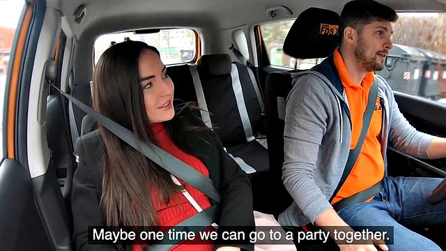 Driving amateur babe fucked in car outdoors by instructor