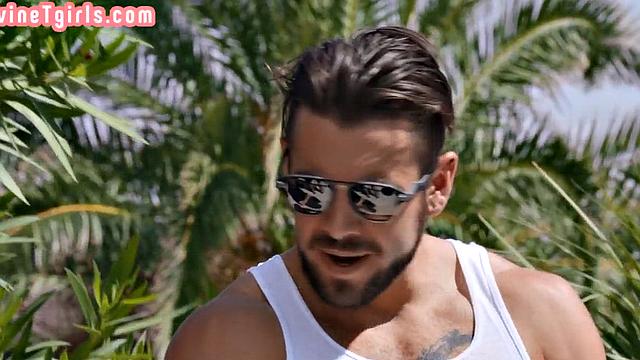 Big titted shemale banged in the asshole by dirty fucker