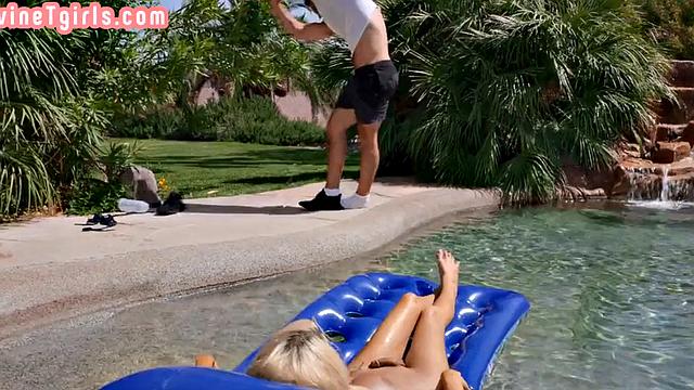 Big titted shemale banged in the asshole by dirty fucker