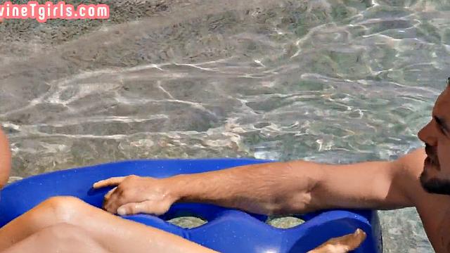 Big titted shemale banged in the asshole by dirty fucker