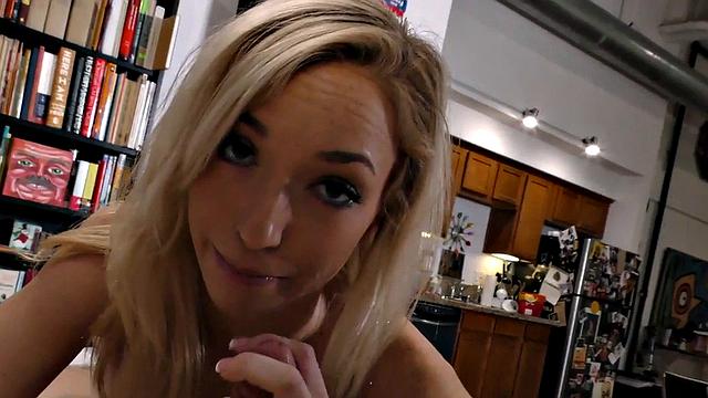 Skinny babe spoils BFs cock in POV while talking dirty