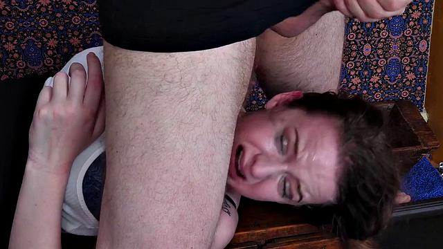 Teen on her knees gets face fucked