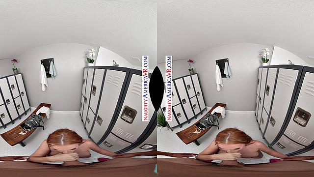 Redhead neighbor Madison Morgan gets confronted with a hard cock at the gym