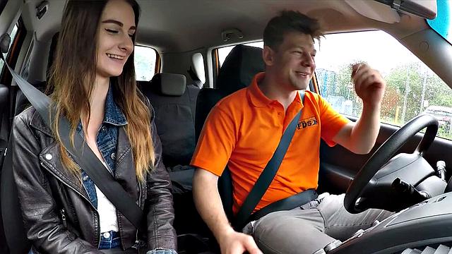 Euro student driver sucking instructor before sex
