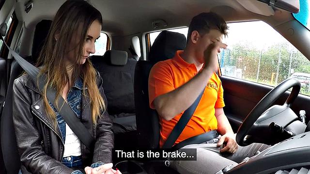 Euro student driver sucking instructor before sex