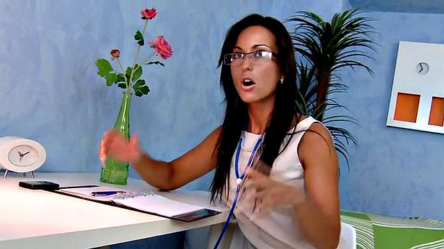 Latex pegging nurses fuck sissy in FFM with strapon