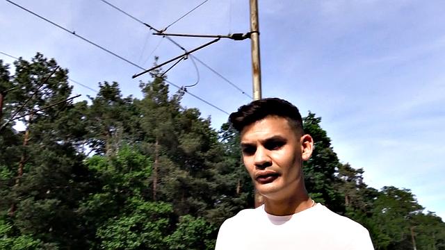 Str8 Euro stud goes in public outdoor POV for money