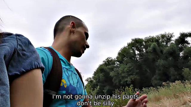 Brunette outdoors chick gets cumshot after hot sex with hunter