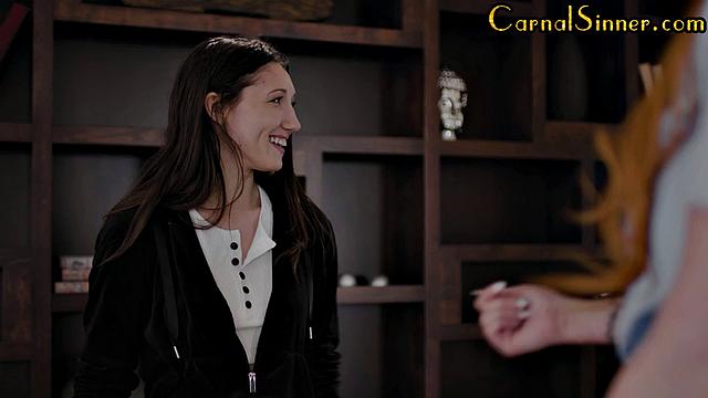 Horny lesbians licking each other