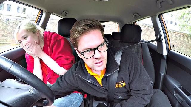 Blonde Art Student gets her tight pussy pounded in reverse cowgirl and glasses