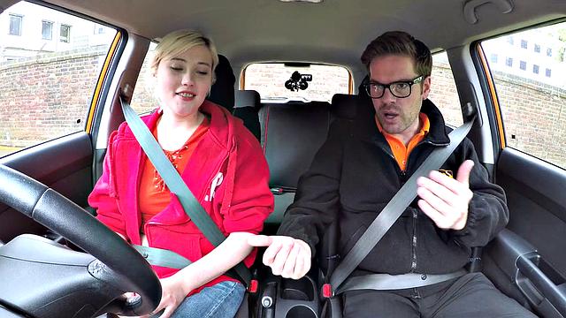 Blonde Art Student gets her tight pussy pounded in reverse cowgirl and glasses