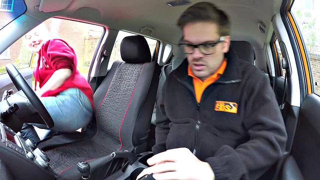 Blonde Art Student gets her tight pussy pounded in reverse cowgirl and glasses