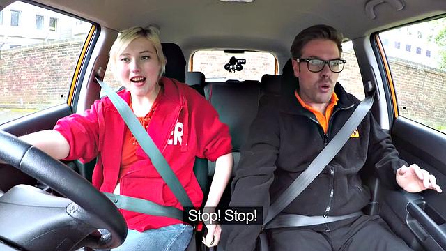 Blonde Art Student gets her tight pussy pounded in reverse cowgirl and glasses