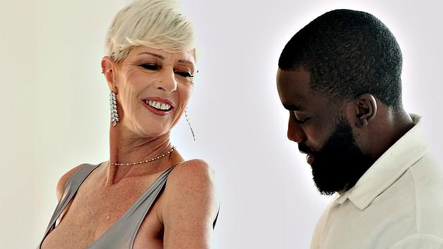 60-year-old Foxxxy sucks and fucks big, young cock