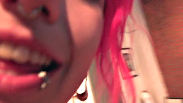 Pink hair deepthroat GF sucks cock in amateur POV