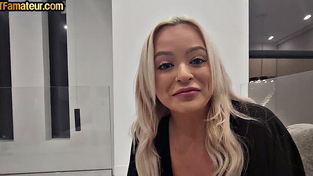 Amateur busty babe POV nailed on couch at home