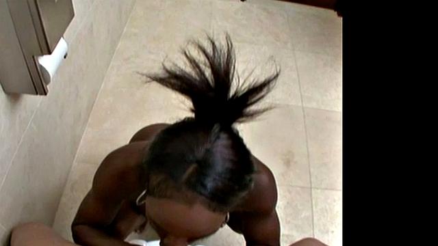 Sexy black Justice Jade has sex in the bathroom