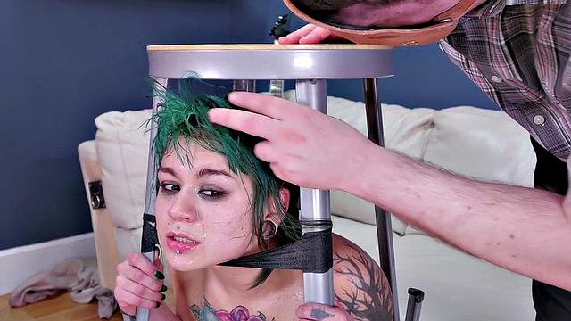 Facialized BDSM slave bent over for anal