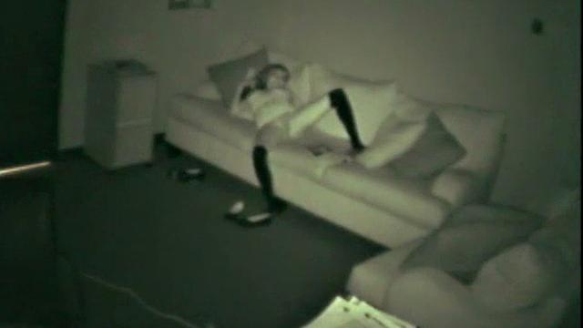Watch this kinky teen get caught rubbing one out in the office