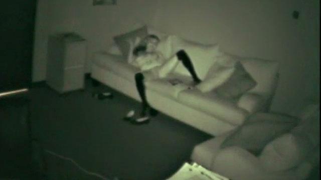 Watch this kinky teen get caught rubbing one out in the office