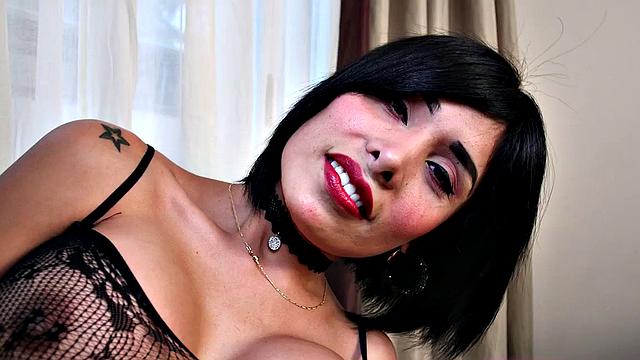 Latina with huge tits wanks off while flaunting her curves in lingerie and high heels