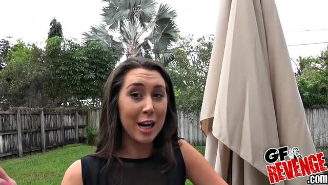 Experience the ultimate British POV with these hot tattooed babes in the backyard