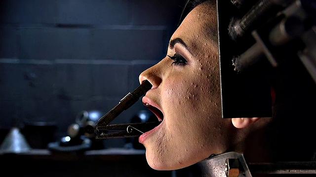 Clothespinned inked BDSM slut whipped and toyed with