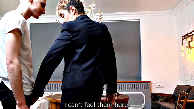 TUTOR4K. Student hides tutors glasses to have sex with her