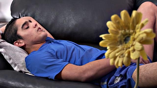 Masturbating Latino sprays jizz in solo action