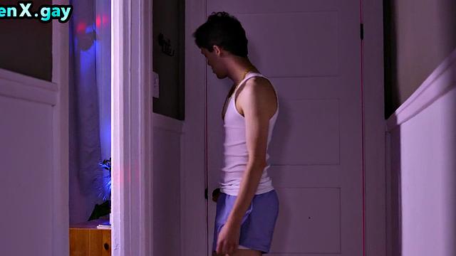 Skinny twink fucked at party by manly stud with perfect abs