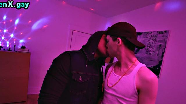 Skinny twink fucked at party by manly stud with perfect abs