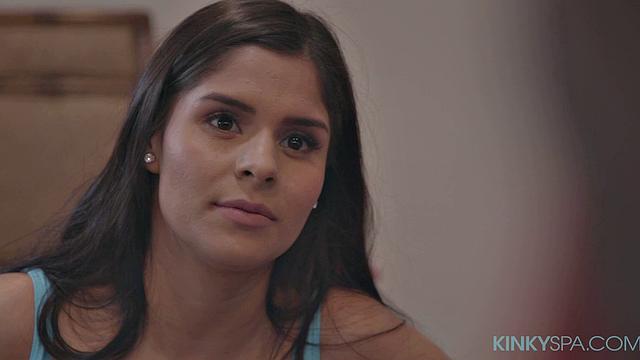 Young Latina teen Katya Rodriguez gives her boss a happy ending massage