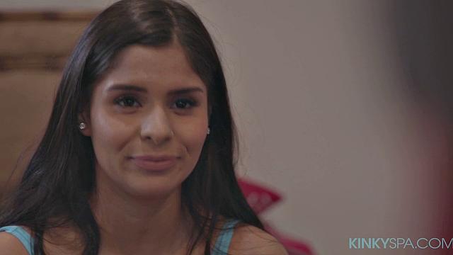 Young Latina teen Katya Rodriguez gives her boss a happy ending massage