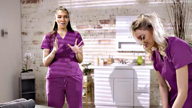 Lesbian masseuse babes in facesitting threesome with client