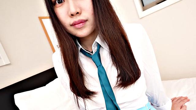 Mio Ito shows her sexy legs and hairy pussy in her uniform