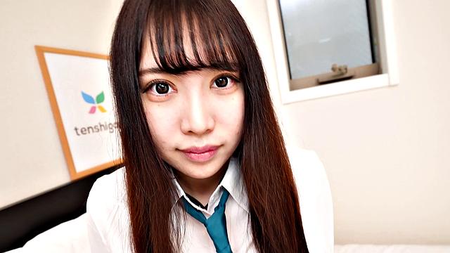 Mio Ito shows her sexy legs and hairy pussy in her uniform