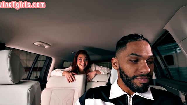 Auburn tgirl enjoys interracial sex