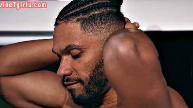 Auburn tgirl enjoys interracial sex