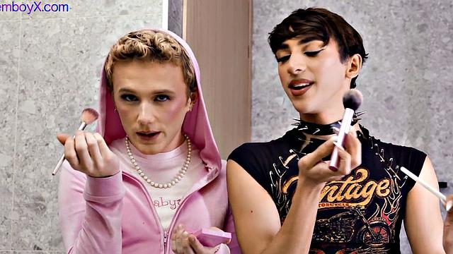 3some with femboys barebacked by jock in their 21-year-old asses