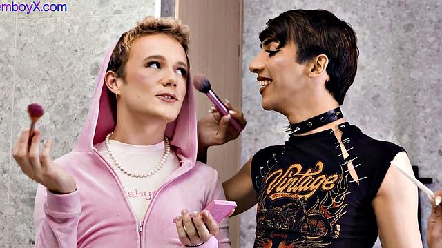 3some with femboys barebacked by jock in their 21-year-old asses