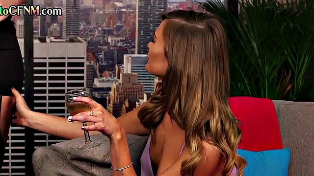 CFNM femdoms jerk cock in group handjob action