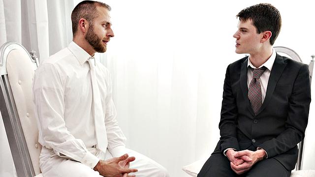 Elder Jones confesses his gay fantasies to President Lewis during a private temple interview