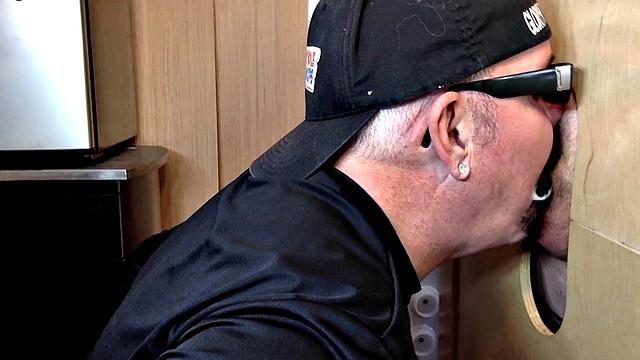 Gloryhole gaydaddy sucks and wanks cock till cum