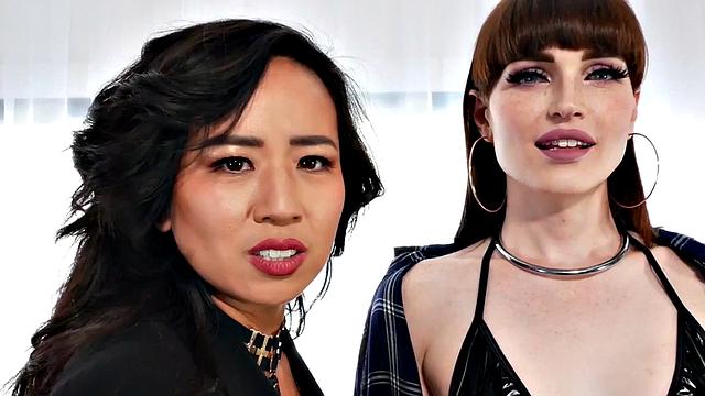 Submissive TS licks Asian domina's feet and gets strapon fucked