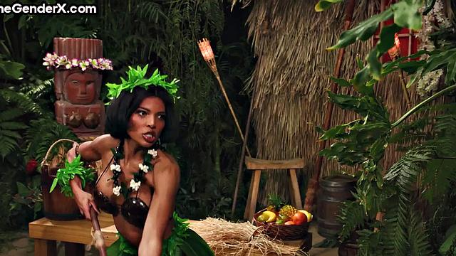 Bigbooty ebony Tgirl assfucked in outdoor